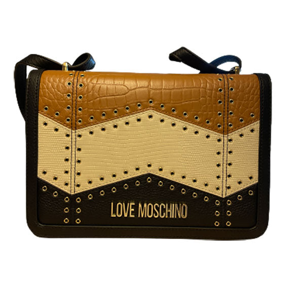 Love Moschino brun, hvid og sort skuldertaske