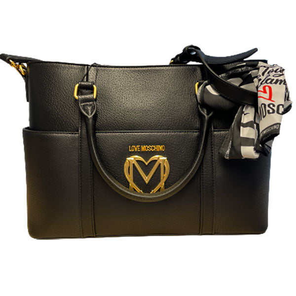 Love Moschino stor sort læderhåndtaske med tørklæde