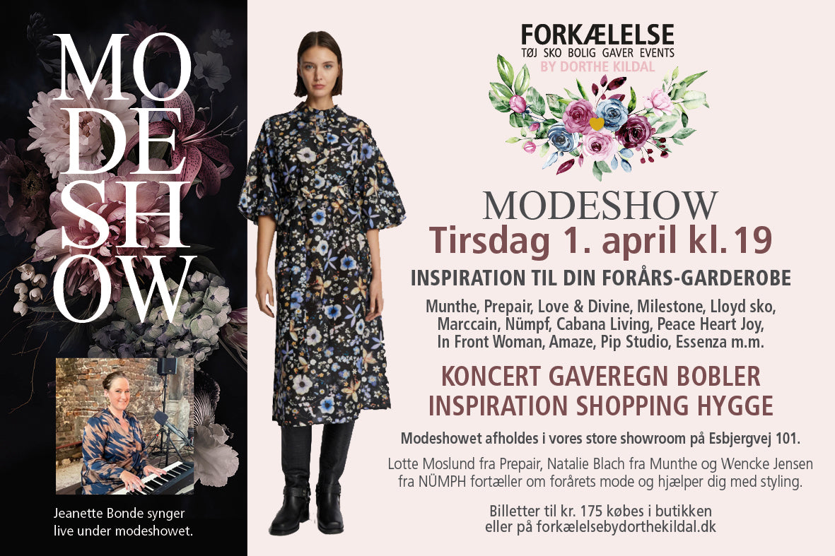 Modeshow med koncert tirsdag, den 1. april