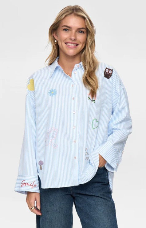 Nümph Nuashley Embroidery LS Shirt Airy Blue