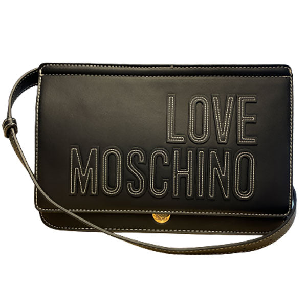 Love Moschino sort læderhåndtaske med hvide stikninger